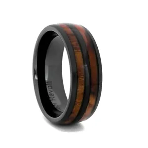 8mm Ceramic Wedding Ring With Genuine Wood from M1 Garand, Size 9 (92122)