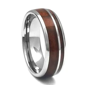 8mm Tungsten Carbide Band With Whiskey Barrel Wood Inlay, Size 11 (92310)