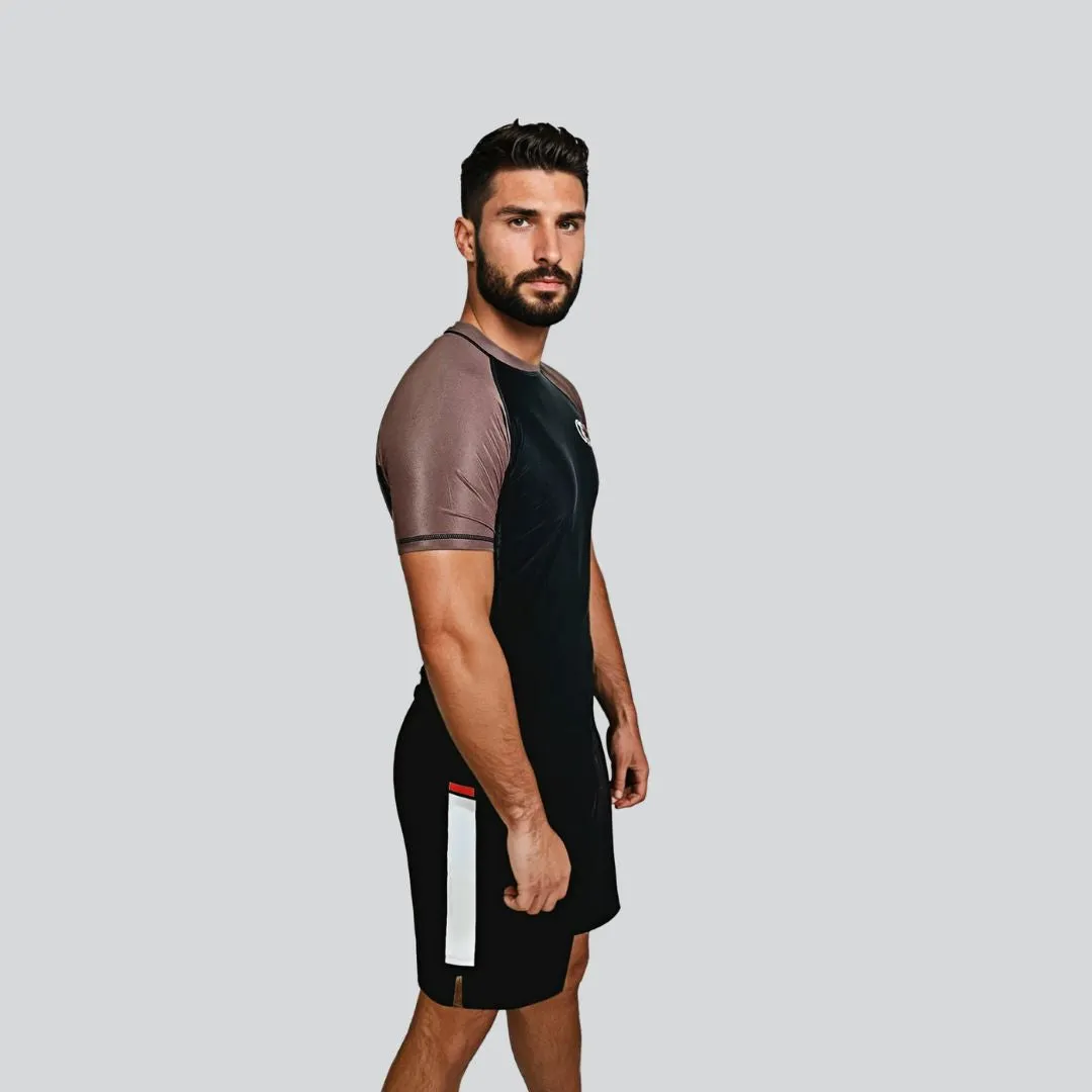 ADULT RASH GUARD H/S PRO BLACK & BROWN