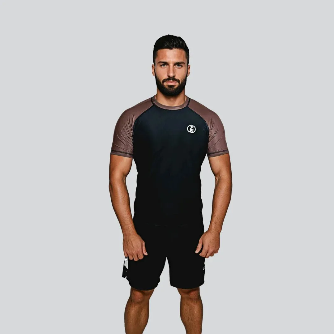 ADULT RASH GUARD H/S PRO BLACK & BROWN