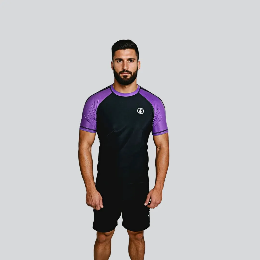 ADULT RASH GUARD H/S PRO RANKED BLK & PURPLE