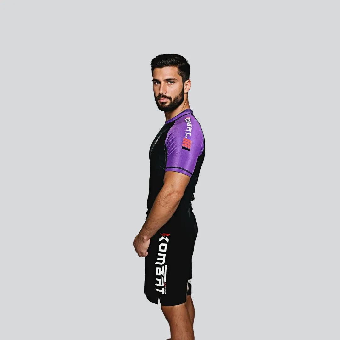 ADULT RASH GUARD H/S PRO RANKED BLK & PURPLE