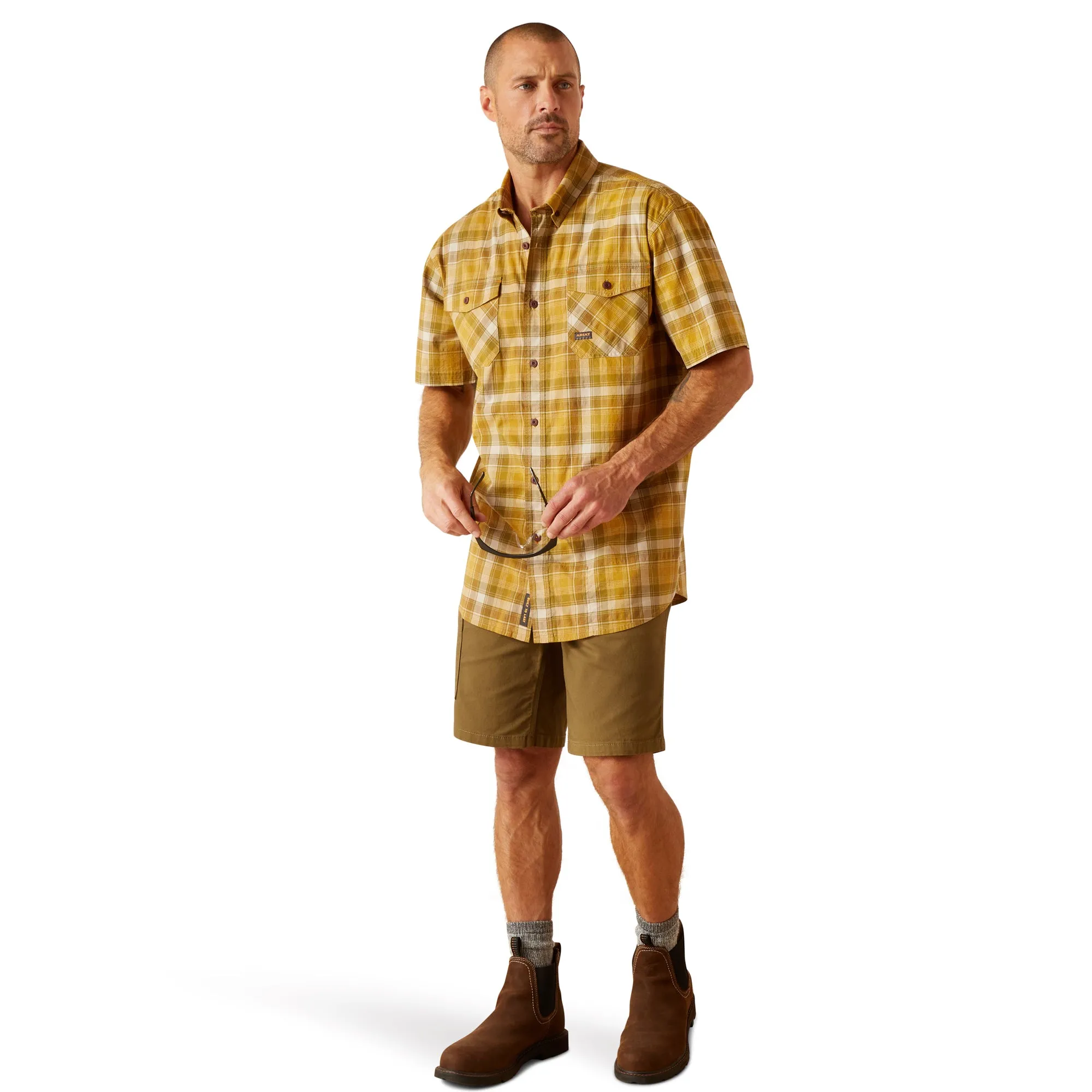 Ariat Men's Rebar Made Tough DuraStretch Dried Tobacco Plaid Shirt 10048893