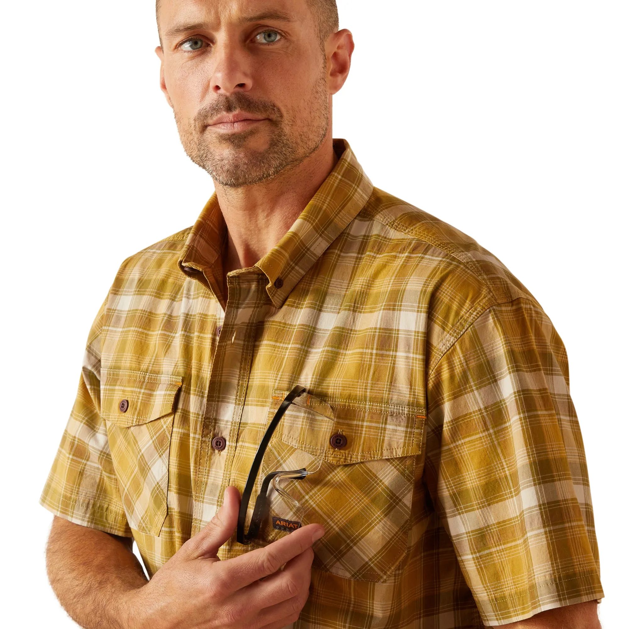 Ariat Men's Rebar Made Tough DuraStretch Dried Tobacco Plaid Shirt 10048893