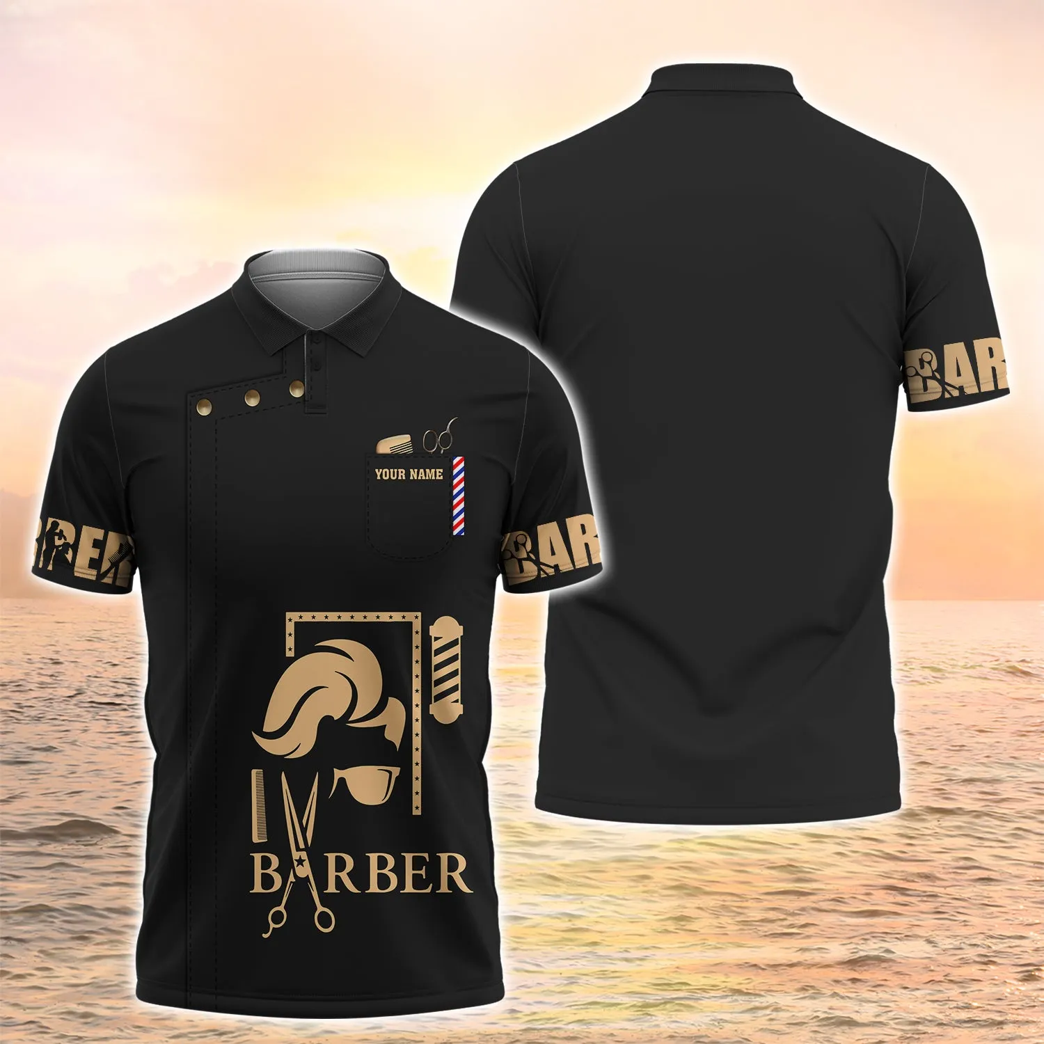 Barber Shop Personalized Name 3D Polo Shirt