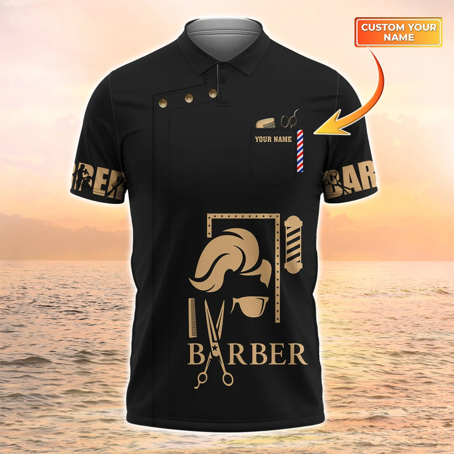 Barber Shop Personalized Name 3D Polo Shirt