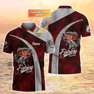Bass Fishing Personalized Name 3D Polo Shirt Fishing Shirts Fishing Make Me Happy