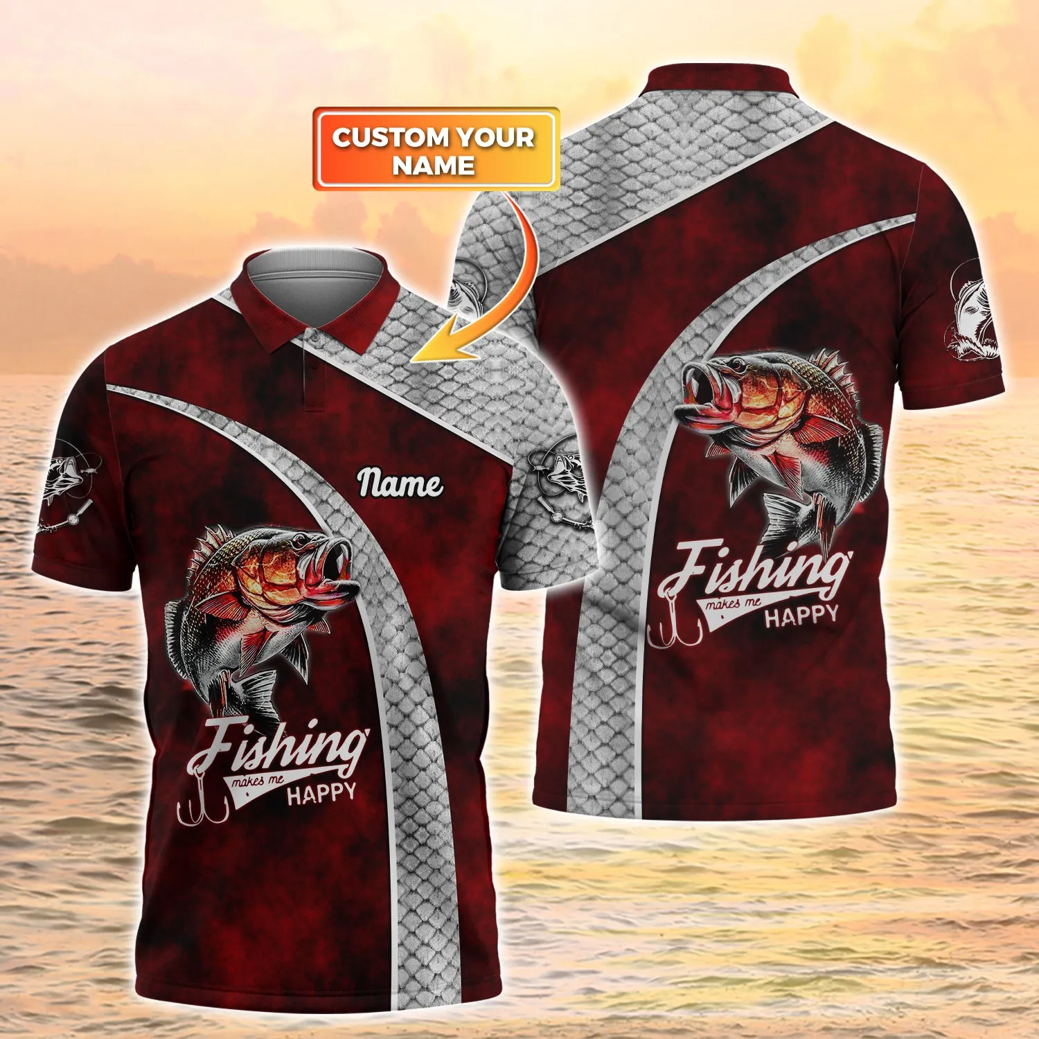 Bass Fishing Personalized Name 3D Polo Shirt Fishing Shirts Fishing Make Me Happy