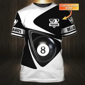 Billiards Personalized Name 3D Shirt Billiards Pool T-Shirts RinC98