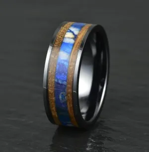 Black Ceramic Whiskey Barrel Blue Mammoth Fossil Men's Wedding Band 8MM