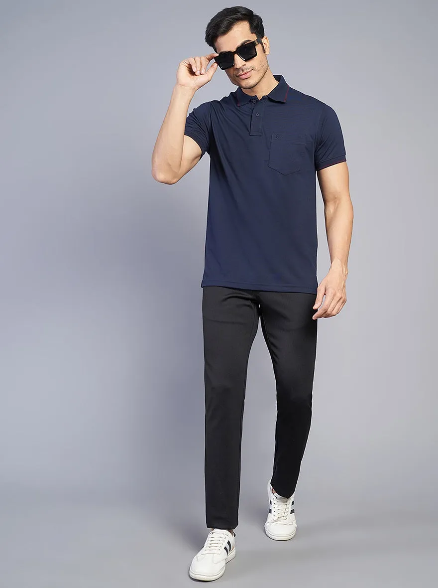 Black Solid Venice Fit Casual Trouser | JadeBlue