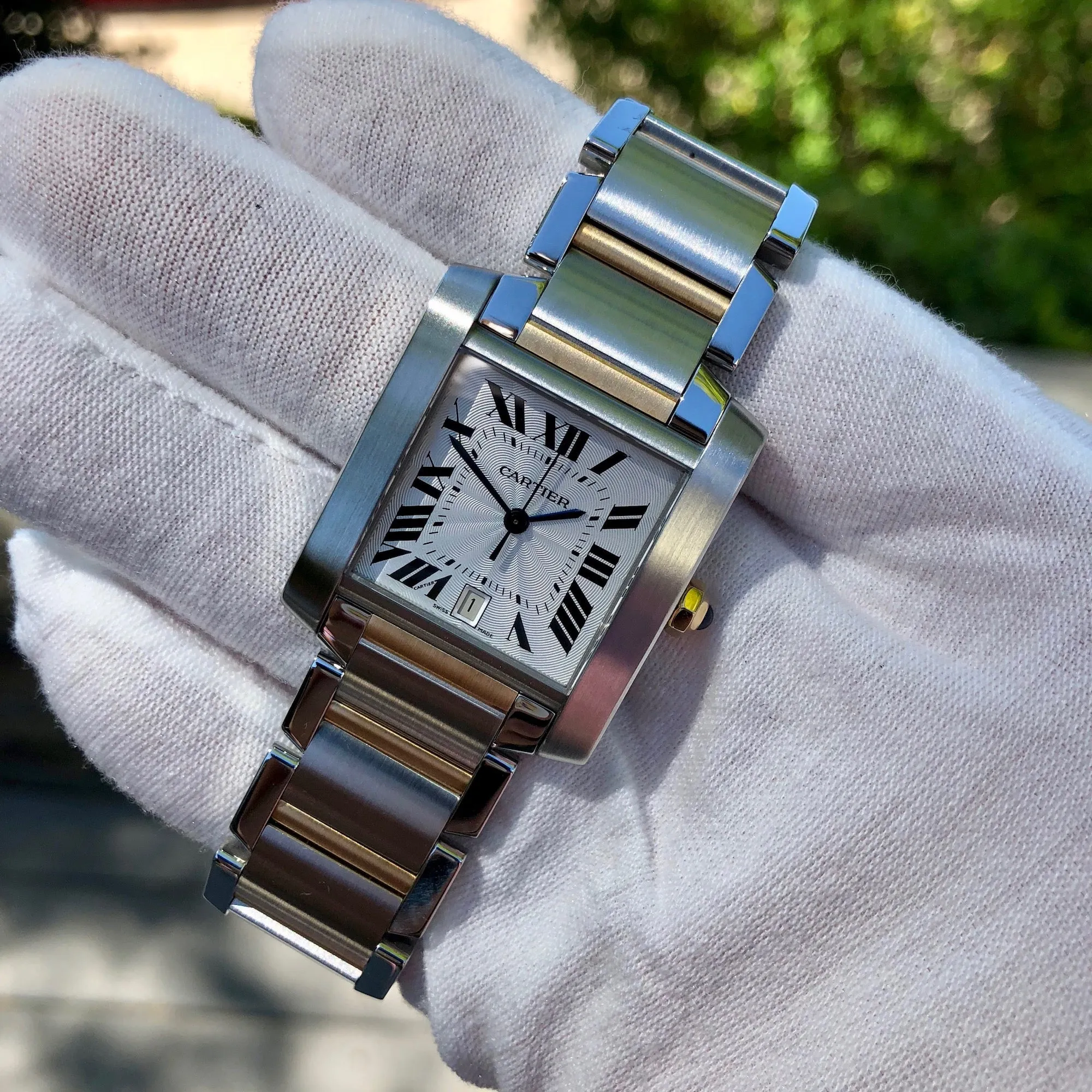 Cartier Tank Francaise W51005Q4 Two Tone Steel Gold Automatic Wristwatch Box & Papers