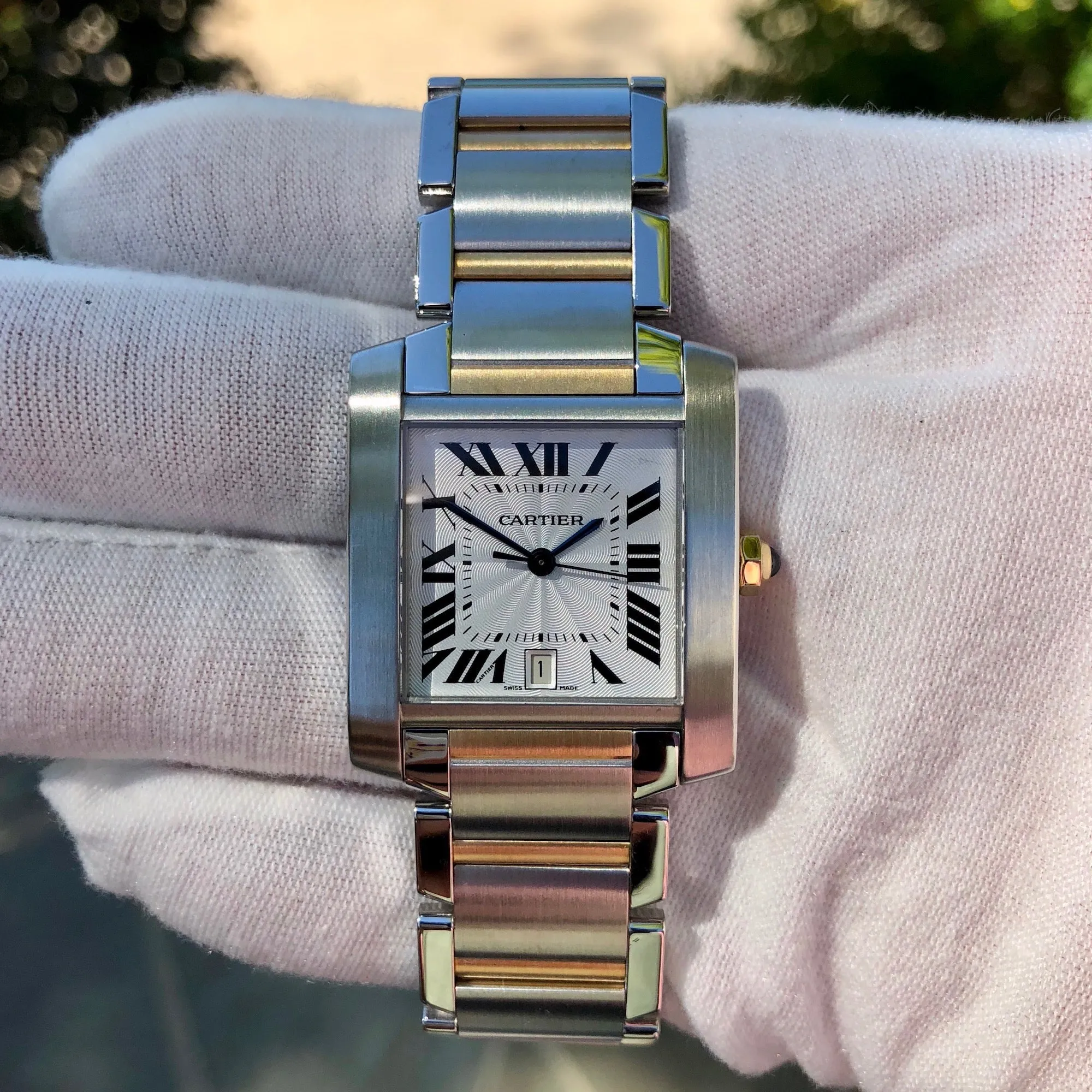Cartier Tank Francaise W51005Q4 Two Tone Steel Gold Automatic Wristwatch Box & Papers