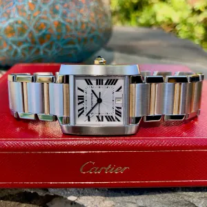 Cartier Tank Francaise W51005Q4 Two Tone Steel Gold Automatic Wristwatch Box & Papers