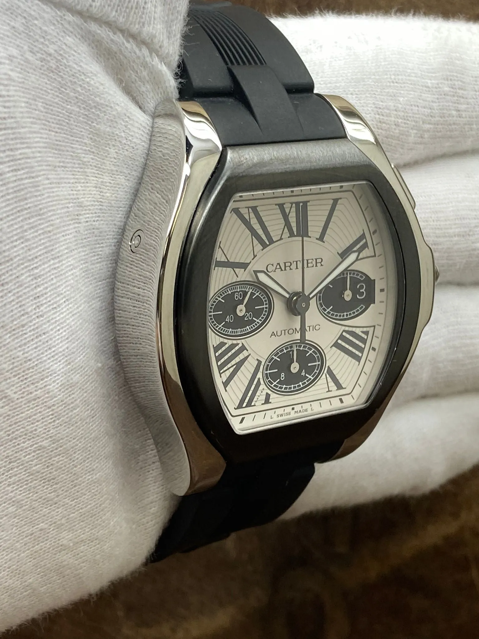 Cartier XL Roadster 3405 Chronograph W6206020 Silvered Opaline Dial Automatic Men's Watch