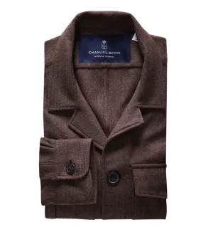 Combed Cotton Deconstucted Shirt Jacket - Dark Brownn