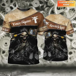Cool Skull Electrician 3D All Over Printed Shirts