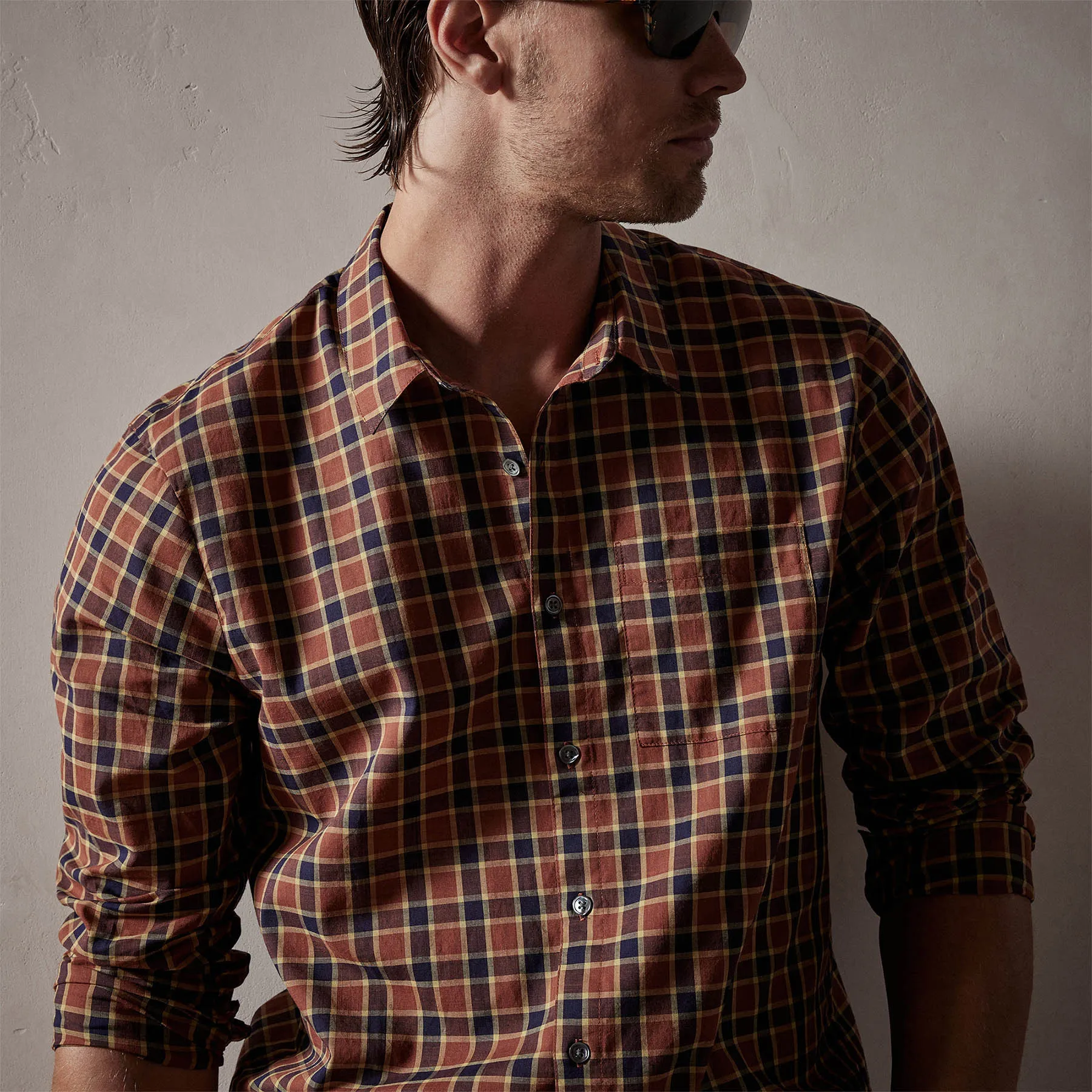 Cotton Plaid Shirt - Tamarind/Navy
