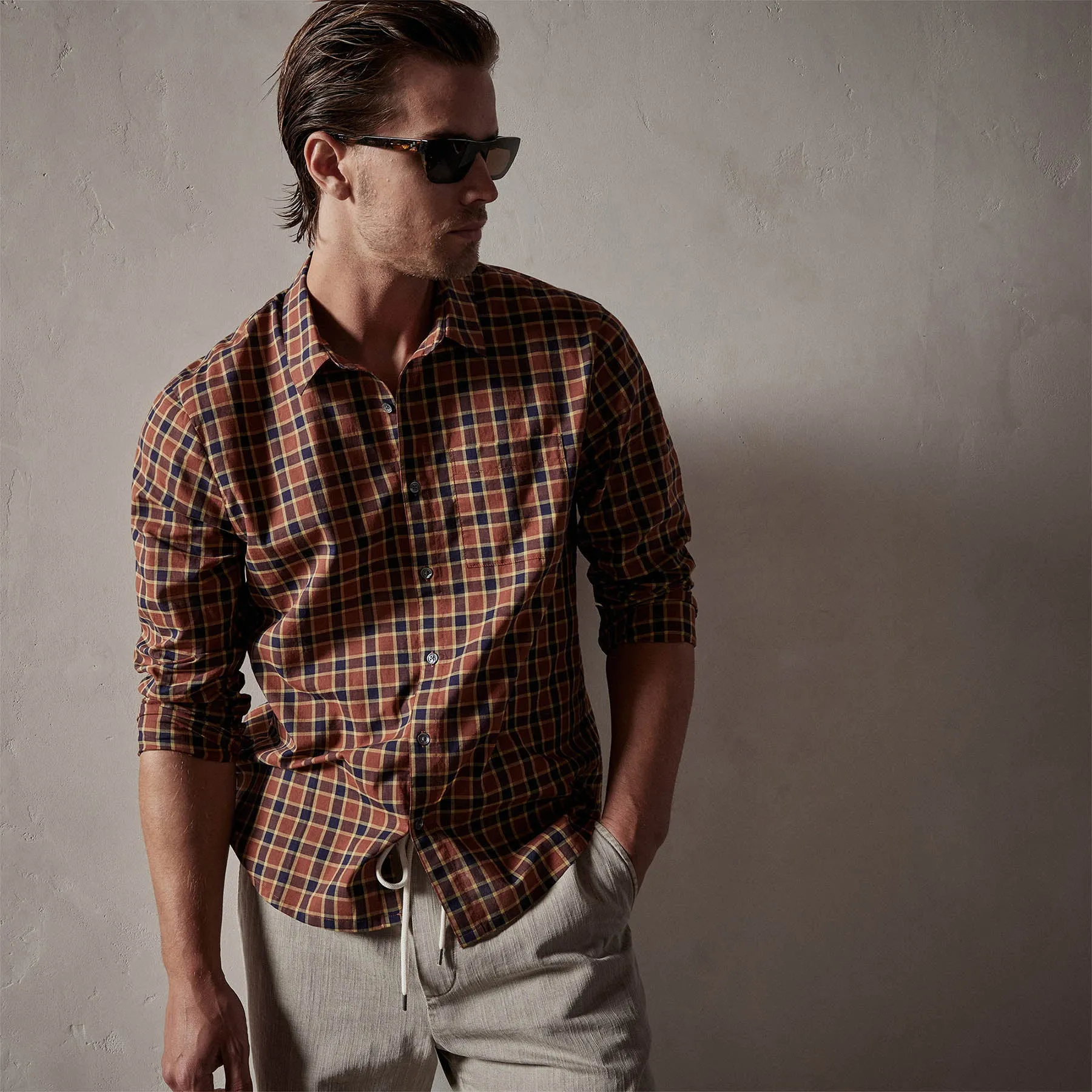 Cotton Plaid Shirt - Tamarind/Navy