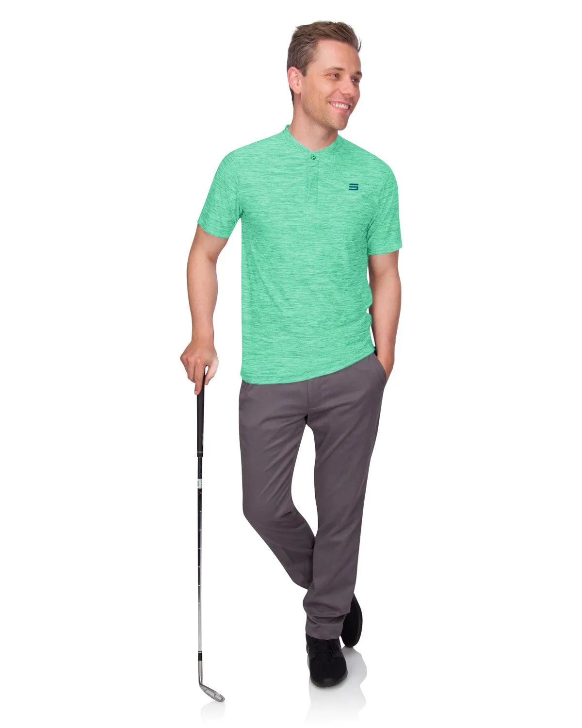 Extreme Deal -Men's Heathered Collarless Golf Polos Additional Colors