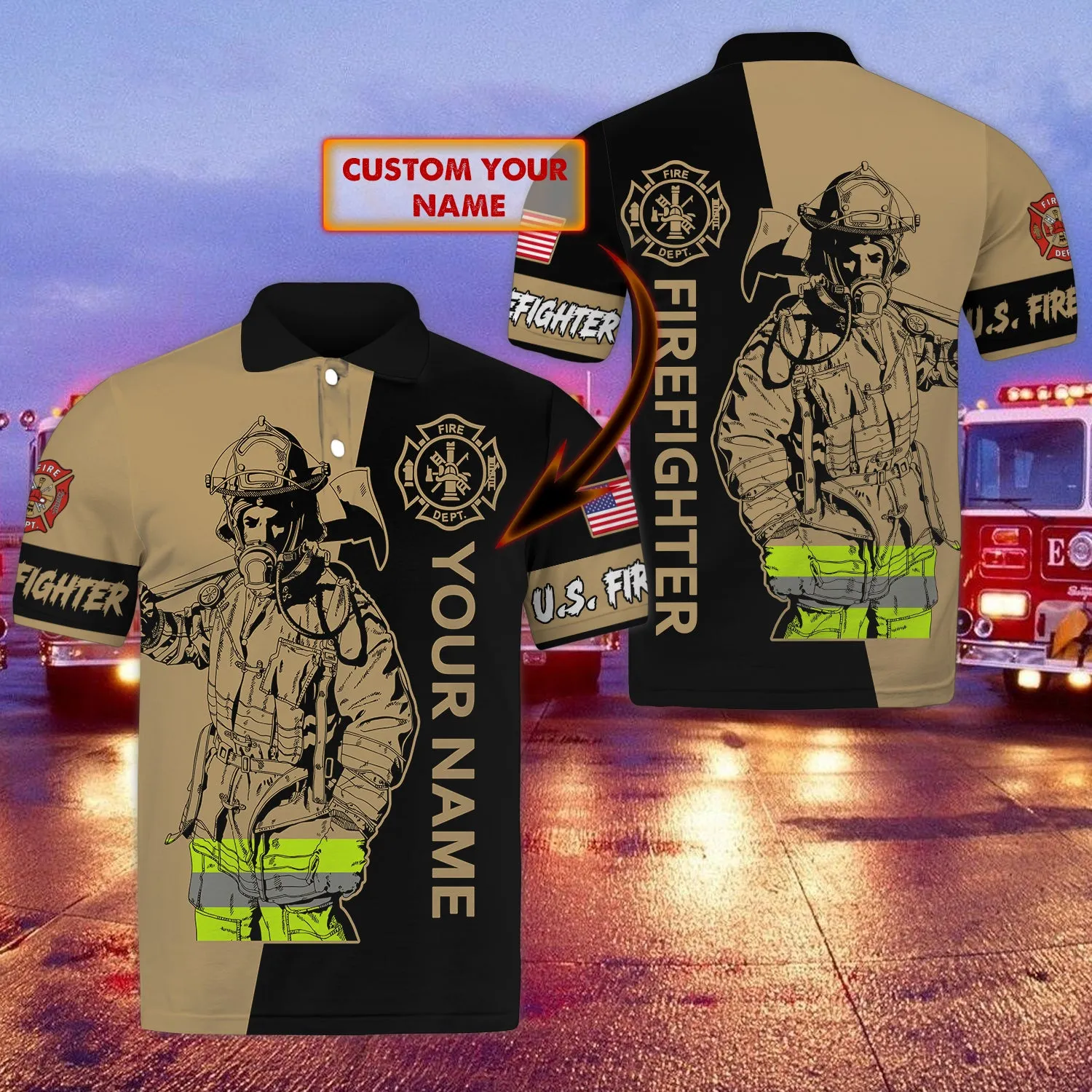 Firefighter - Personalized Name 3D Polo Shirt - Nmd 06