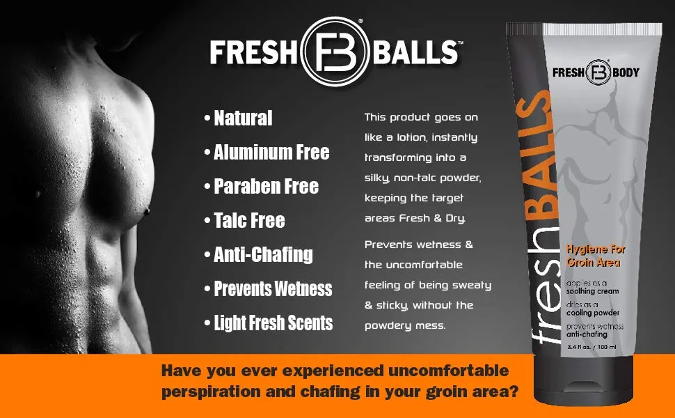 Fresh Body, Fresh Balls Lotion Solution for Men, 3.4 Oz