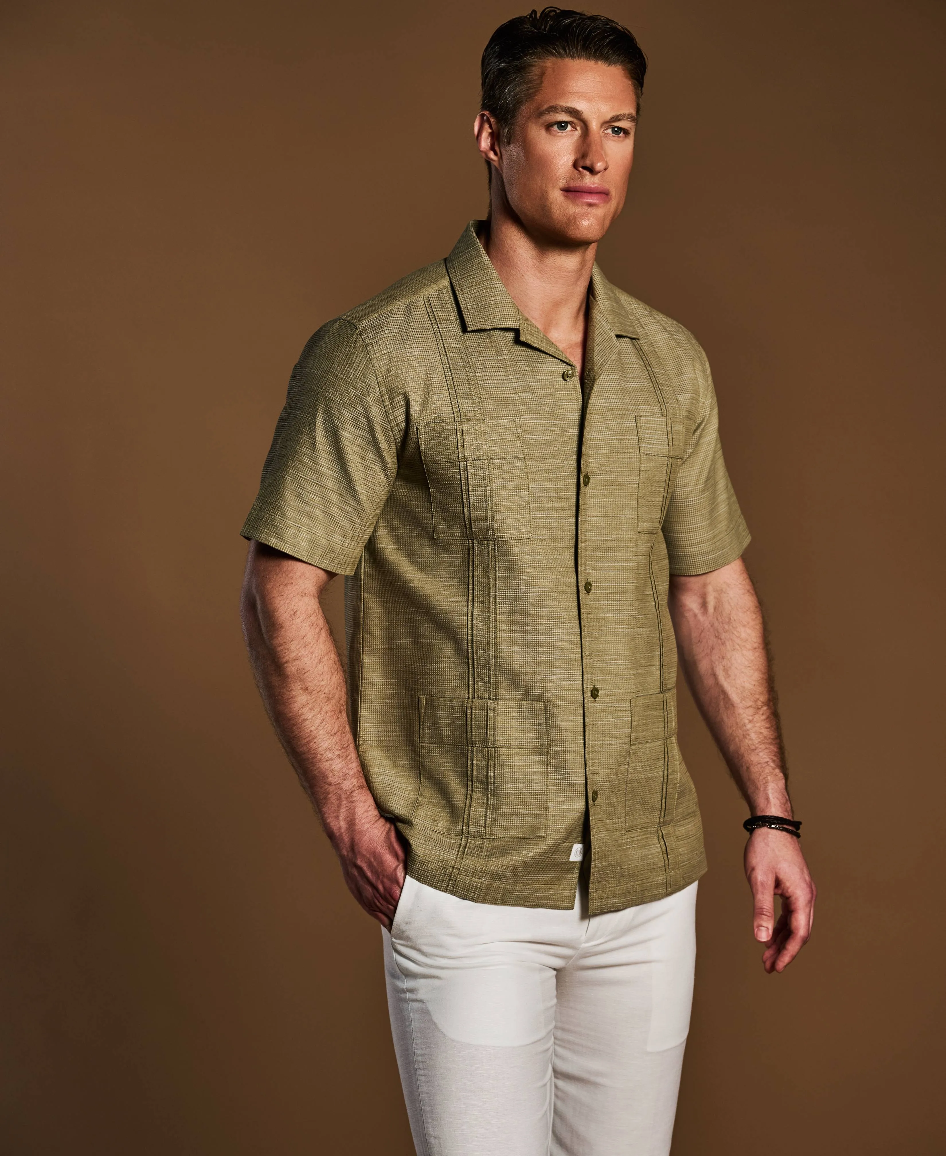 Gauze Textured Guayabera Shirt