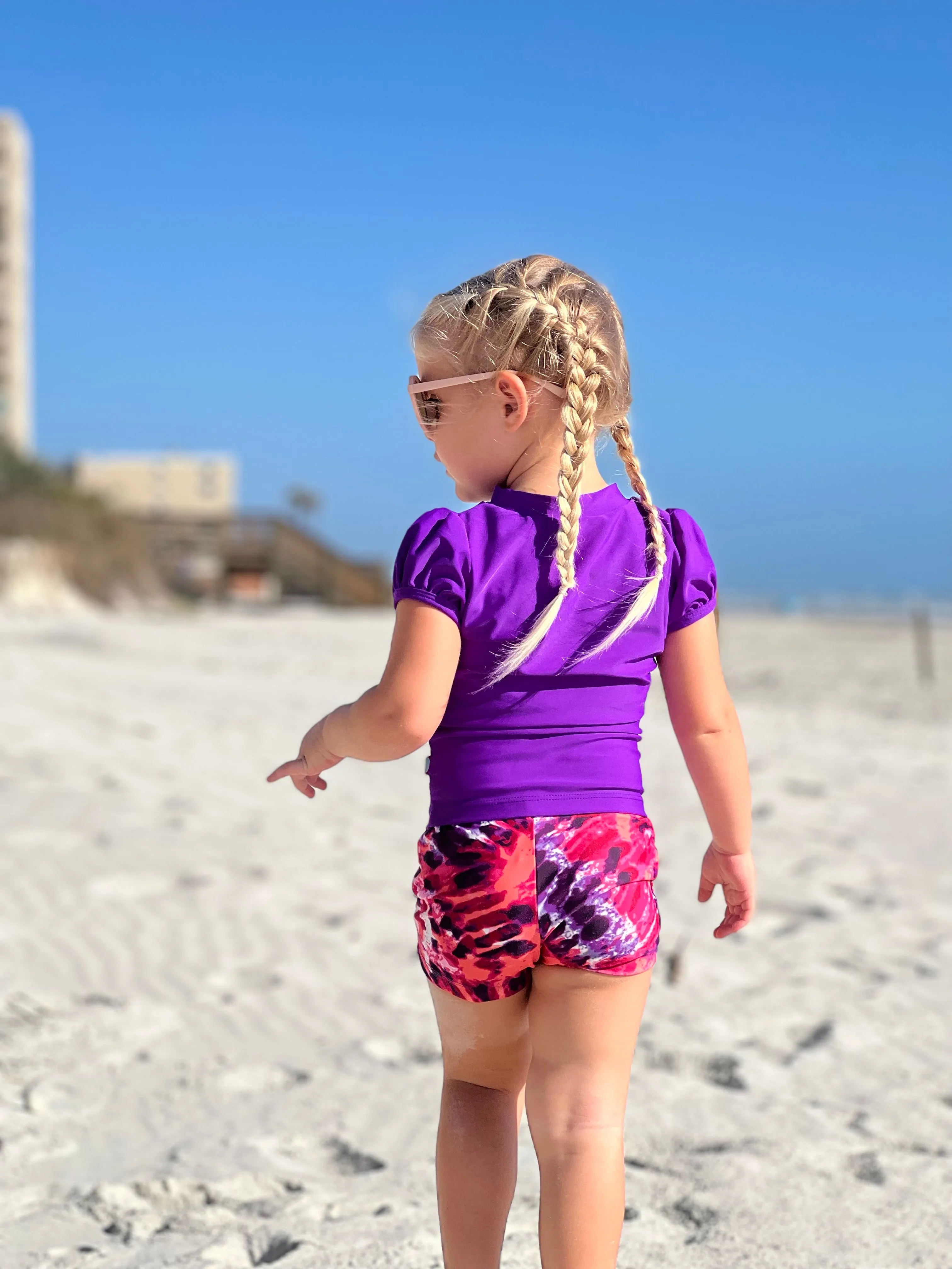 Girls UPF 50  Printed Swim Boy Shorts  | Splatter