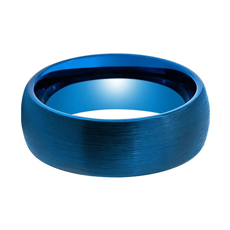 GLOWHIGH | Blue Tungsten Ring, Brushed Center, Domed