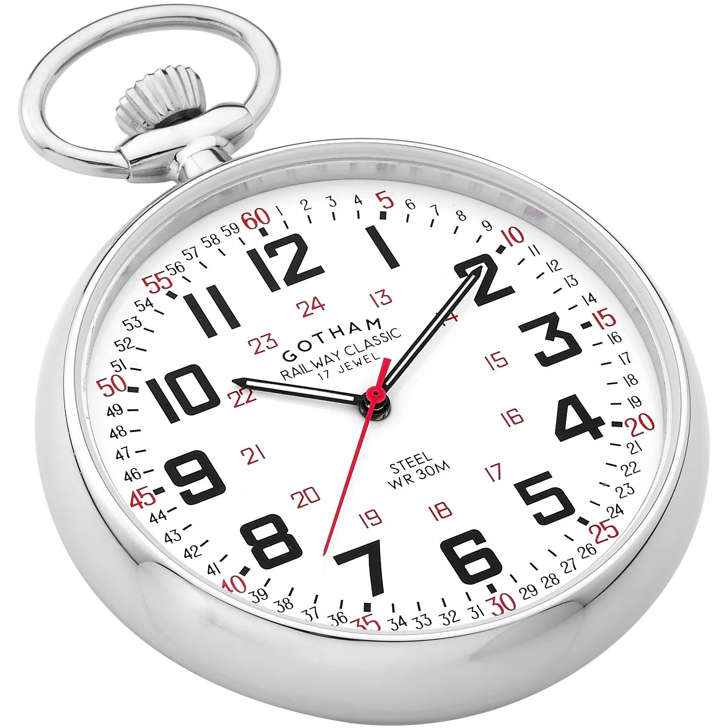 Gotham Men's Stainless Steel Mechanical Hand Wind Railroad Pocket Watch # GWC14100S