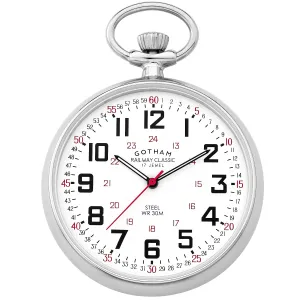 Gotham Men's Stainless Steel Mechanical Hand Wind Railroad Pocket Watch # GWC14100S