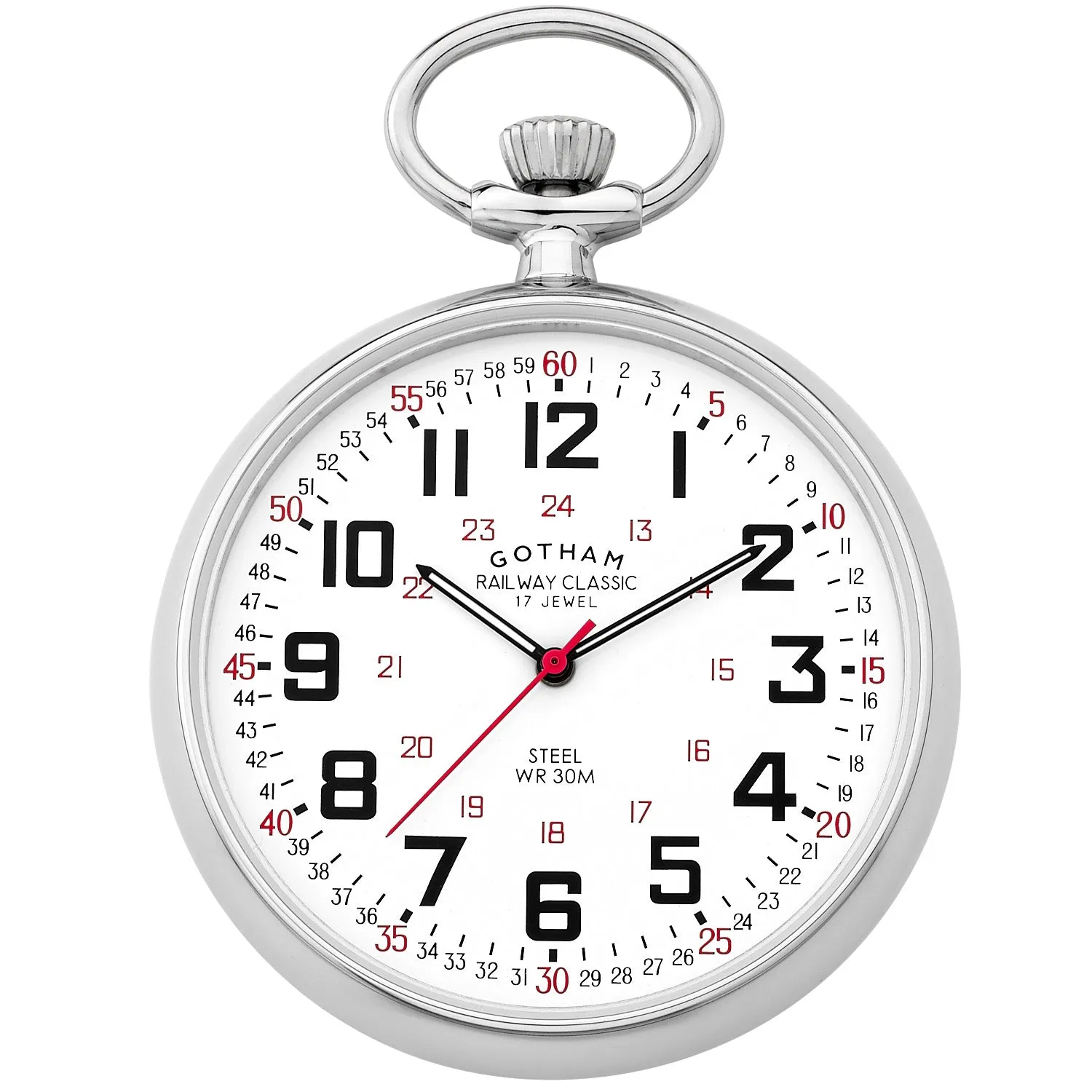 Gotham Men's Stainless Steel Mechanical Hand Wind Railroad Pocket Watch # GWC14100S