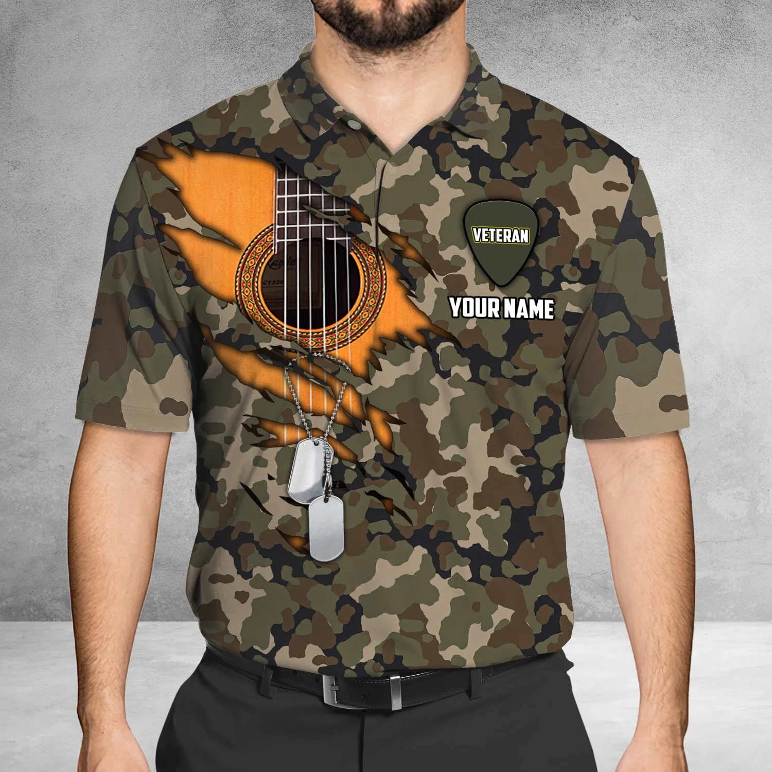 I'm A Veteran And A Guitarist - Personalized Name 3D Polo Shirt - Loop - Nt168 - Ct143