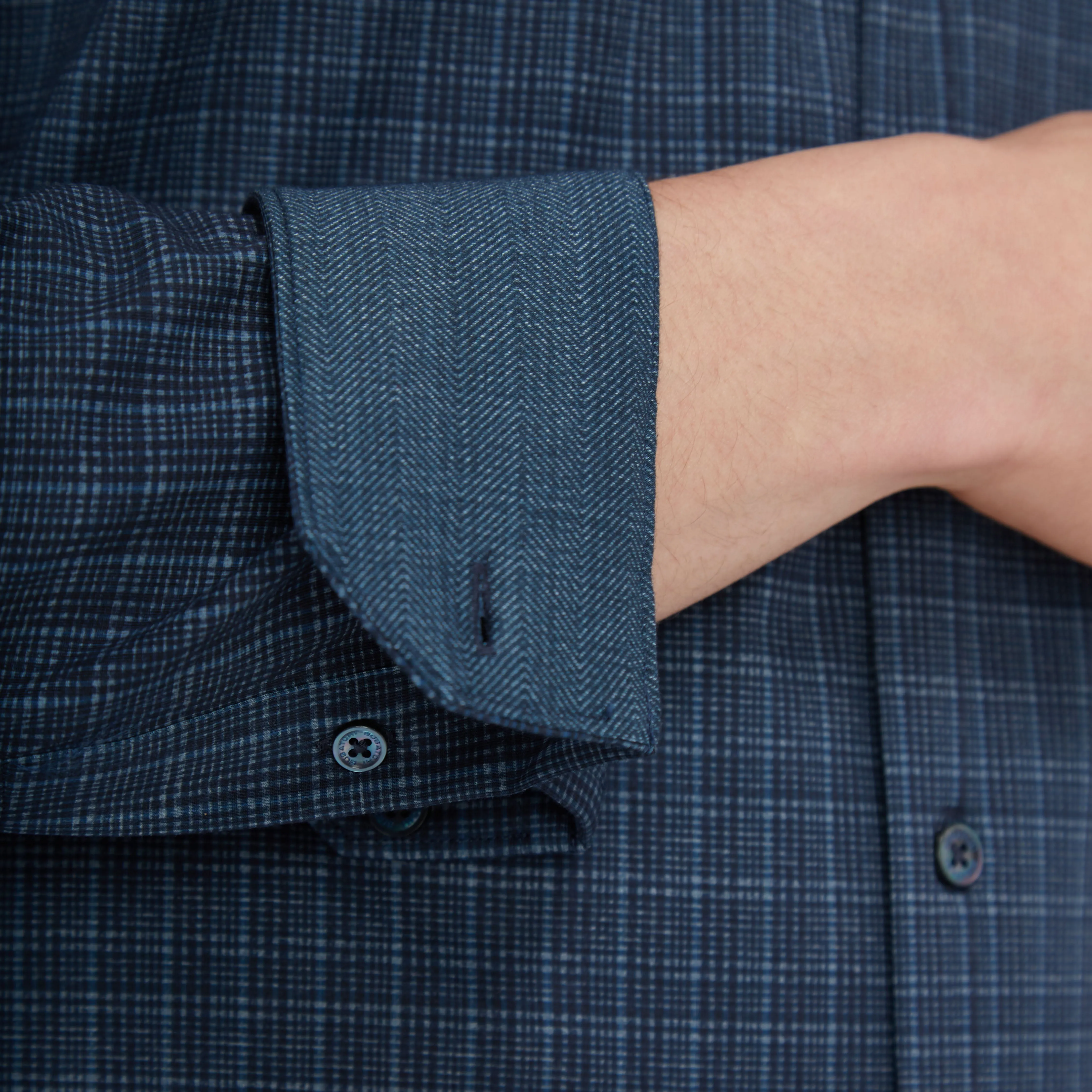 Jimmy Double Sided Plaid/Herringbone OoohCotton Shirt