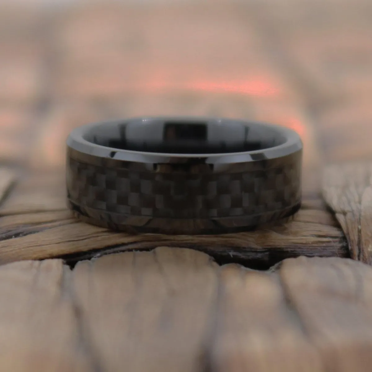LUCIUS | Black Tungsten Ring, Black Carbon Fiber Inlay, Beveled