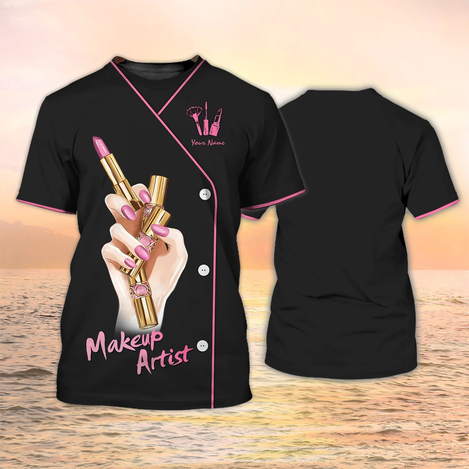 Makeup Artist Tshirt Custom Makeup Shirts Black Pink [Non Workwear]