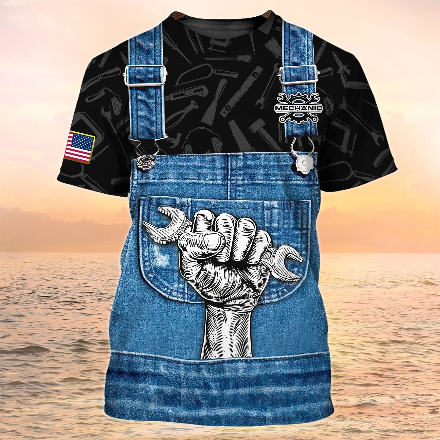 Mechanic Is Hero Personalized Name AND Flag 3D Over Printed Shirts