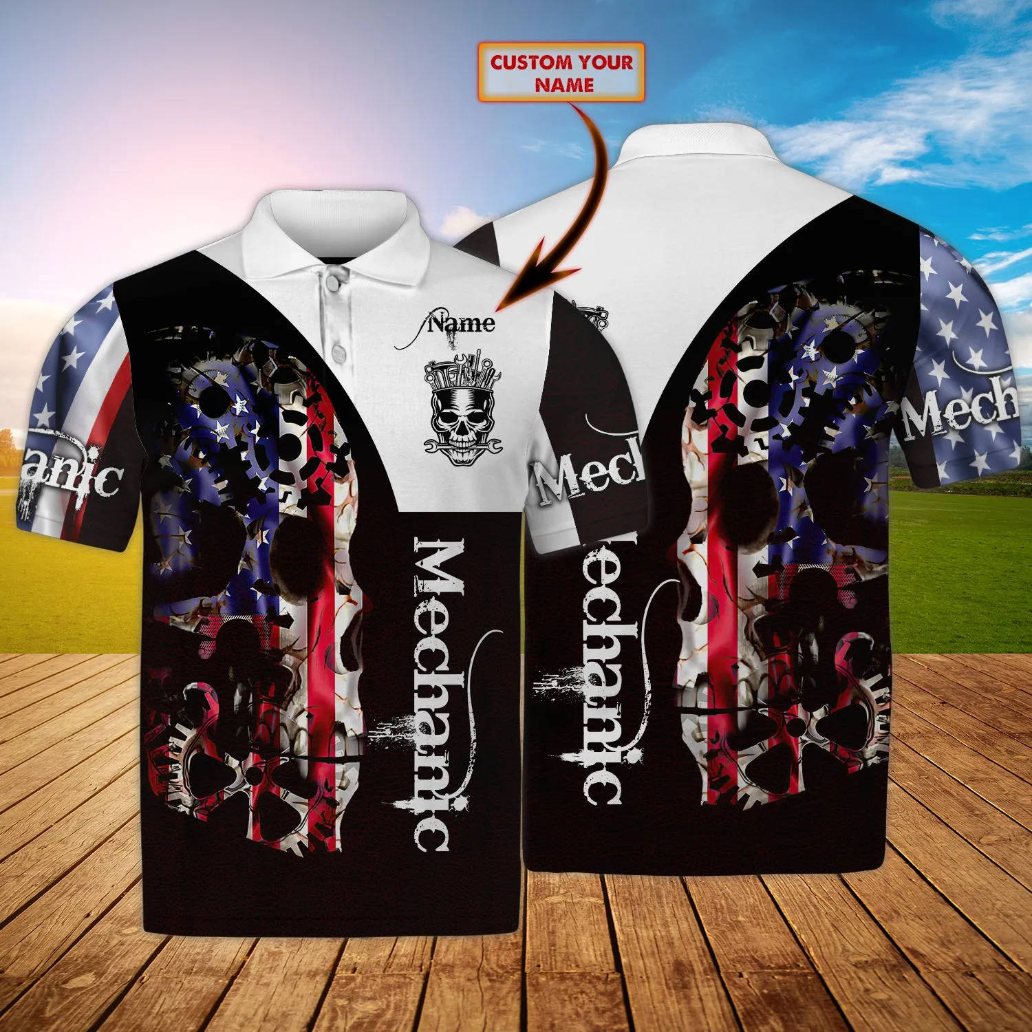 Mechanic Skull - Personalized Name 3D Polo Shirt - Vhv-polo-002