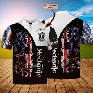Mechanic Skull - Personalized Name 3D Polo Shirt - Vhv-polo-002