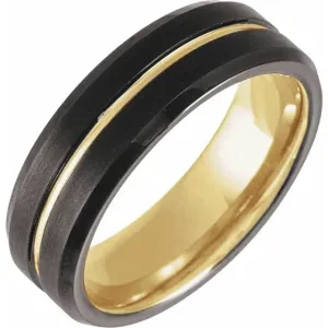 Men's 18kt Yellow Gold and Black PVD Grooved Tungsten Band - Special Order