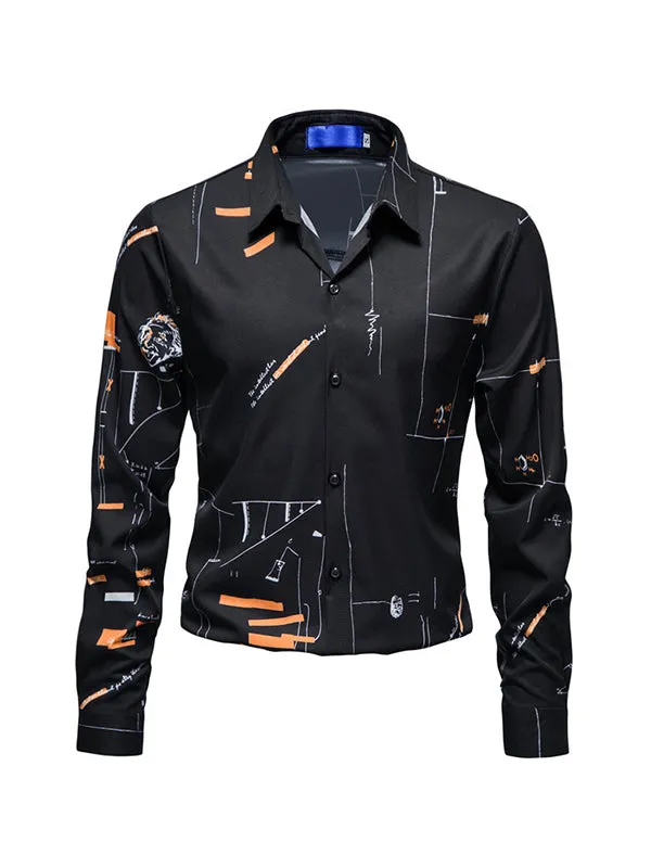 Men's Drapey Mathematical Formula Printed Long Sleeve Shirt