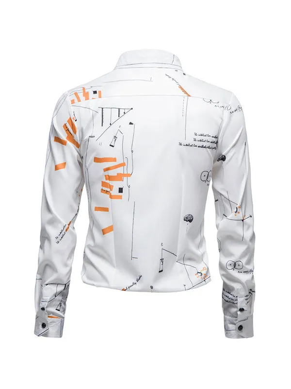 Men's Drapey Mathematical Formula Printed Long Sleeve Shirt