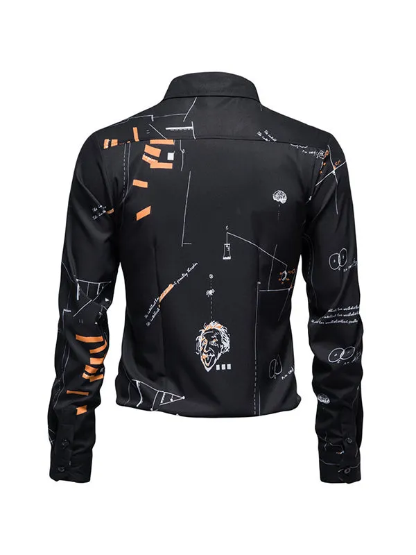 Men's Drapey Mathematical Formula Printed Long Sleeve Shirt