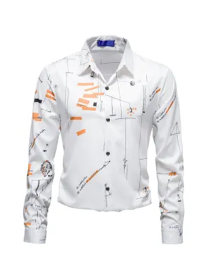 Men's Drapey Mathematical Formula Printed Long Sleeve Shirt