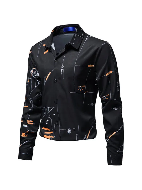 Men's Drapey Mathematical Formula Printed Long Sleeve Shirt