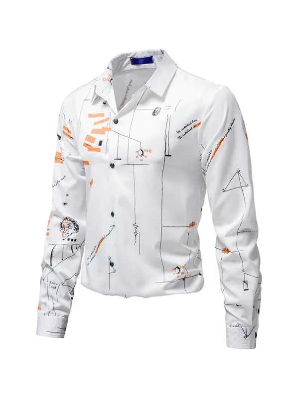 Men's Drapey Mathematical Formula Printed Long Sleeve Shirt