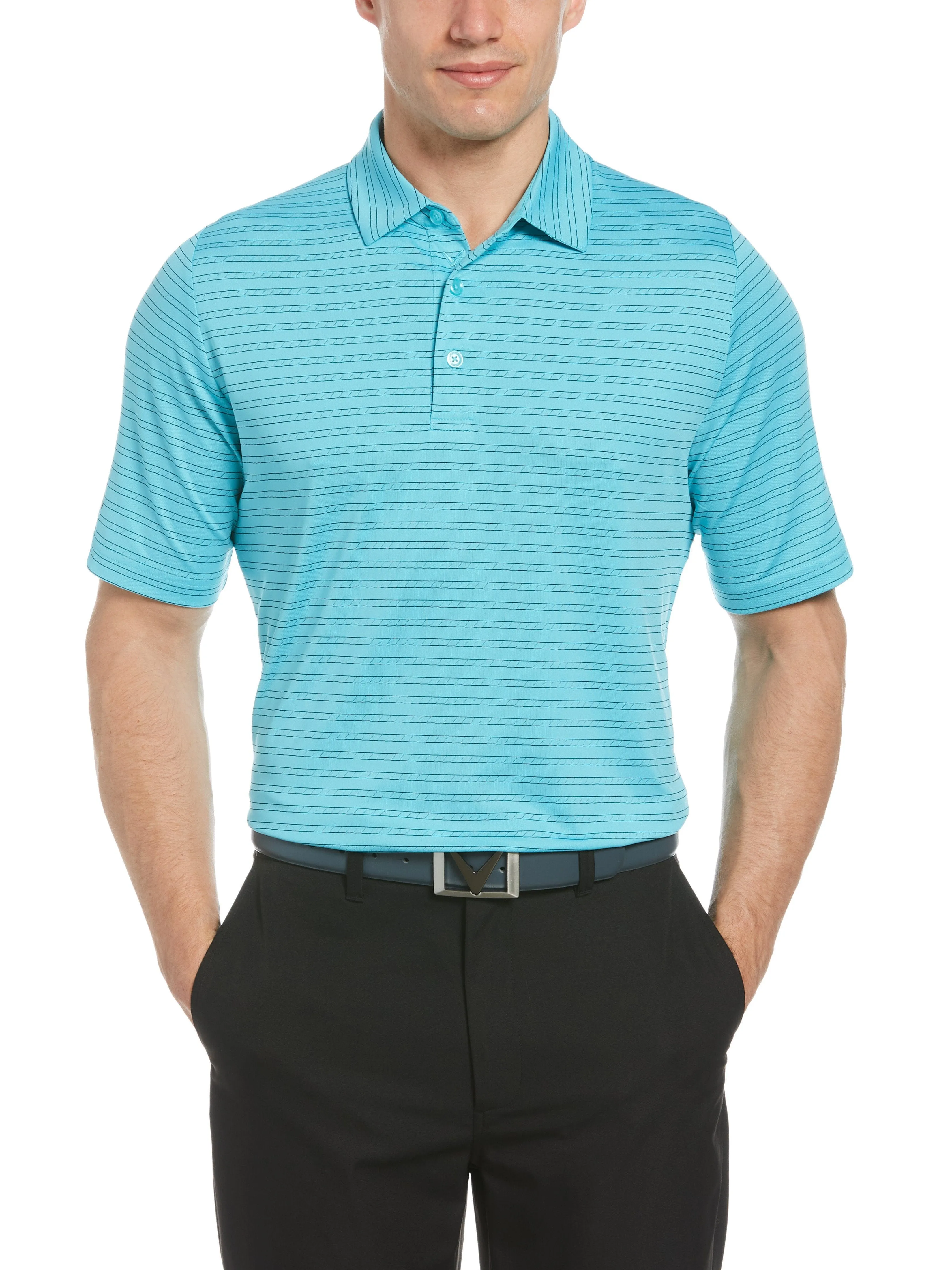 Mens Fine Line Ventilated Stripe Polo