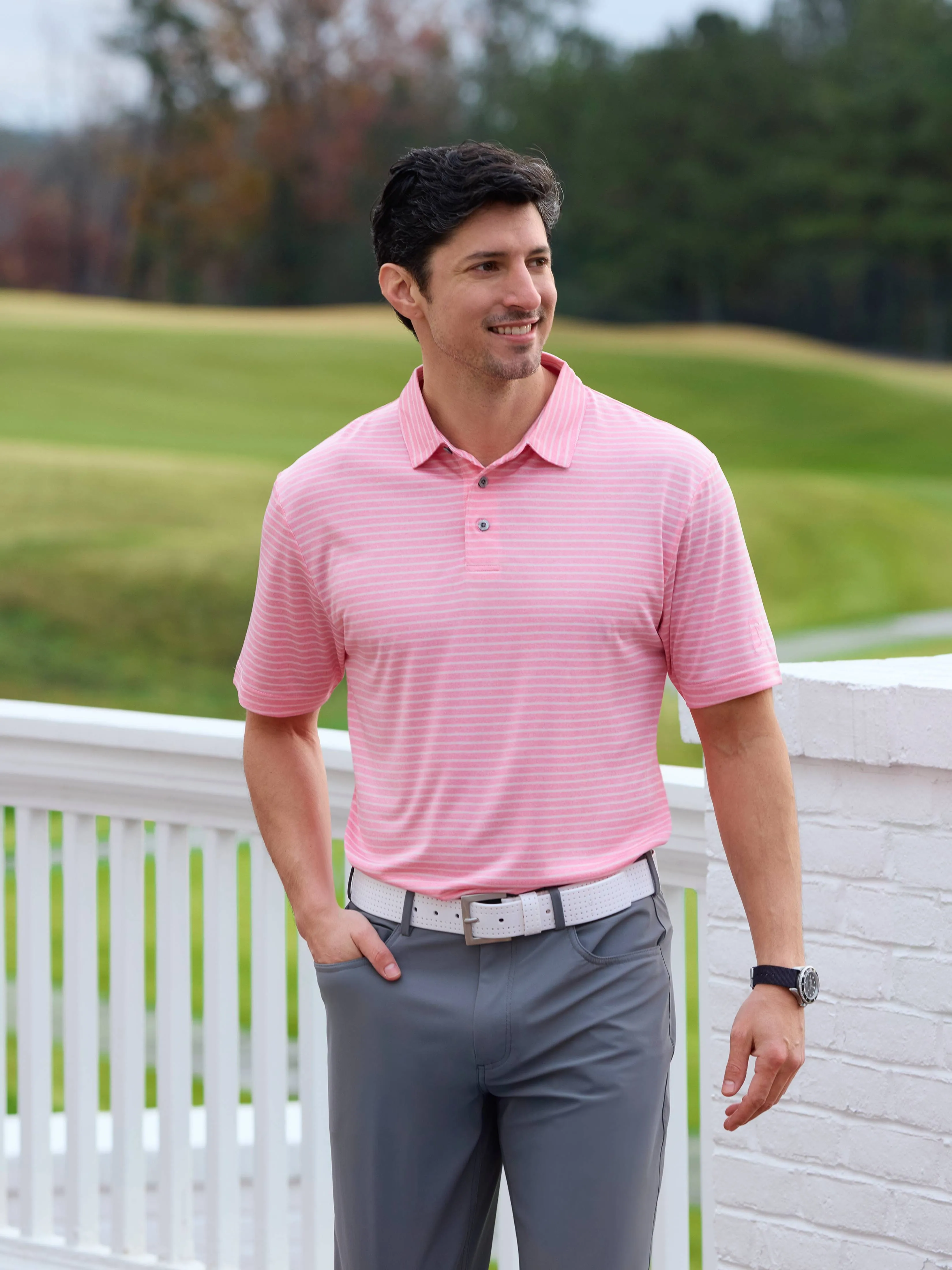 Men's Heather Feeder Stripe Golf Polo