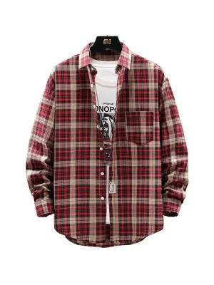 Men's Plaid Print Long Sleeve Shirt