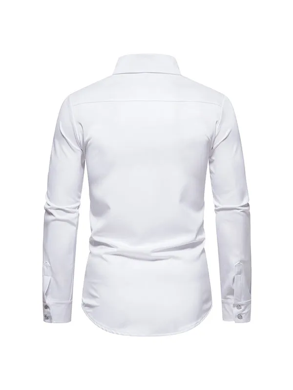 Men's Rose Embroidery Print Long Sleeve Shirt